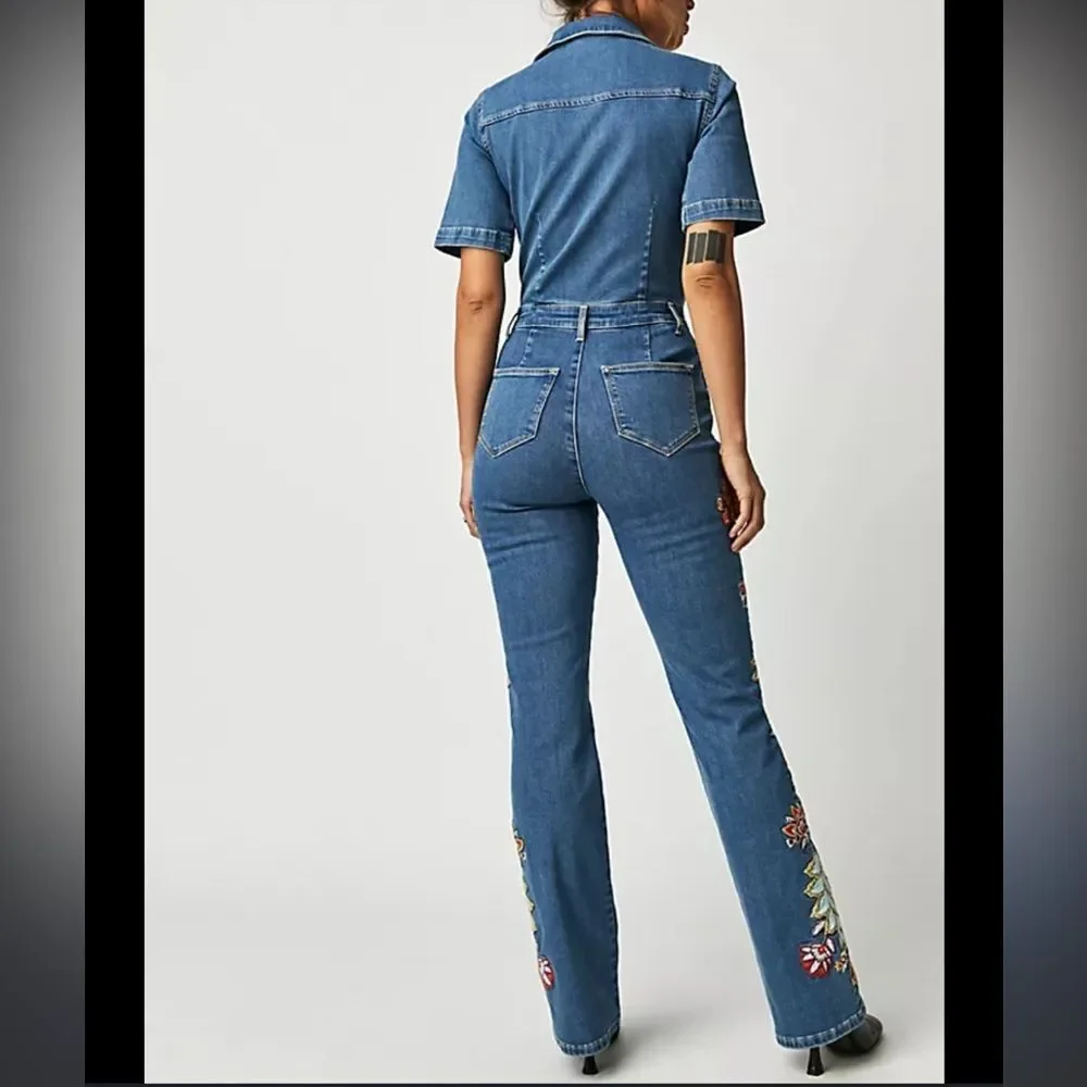 Driftwood x Free People Embroidered Denim Jumpsuit - Picture 4 of 8